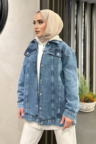 Açık Mavi Oversize Kot Ceket